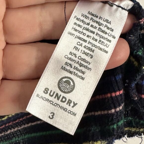 Sundry Striped Henley 3‎ Large Long Sleeve Blue Raw Hem Knit Casual Colorful Top - Picture 6 of 11